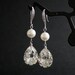 Wedding Jewelry Bridal Earrings with Clear Swarovski Teardrop Crystal White Pearls Silver Cubic Zirconia Wedding Earrings
