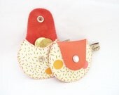 Coin Purse / The Mini Gypsy Coral Leather and Upholstery Party Polka Dots / Made to Order