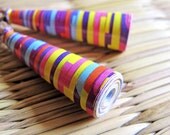 Spring jewelry - 1st year anniversary gift - Paper Bead Earrings - Small earrings - Spring, small, stripes, Coral pink, Yellow, Blue