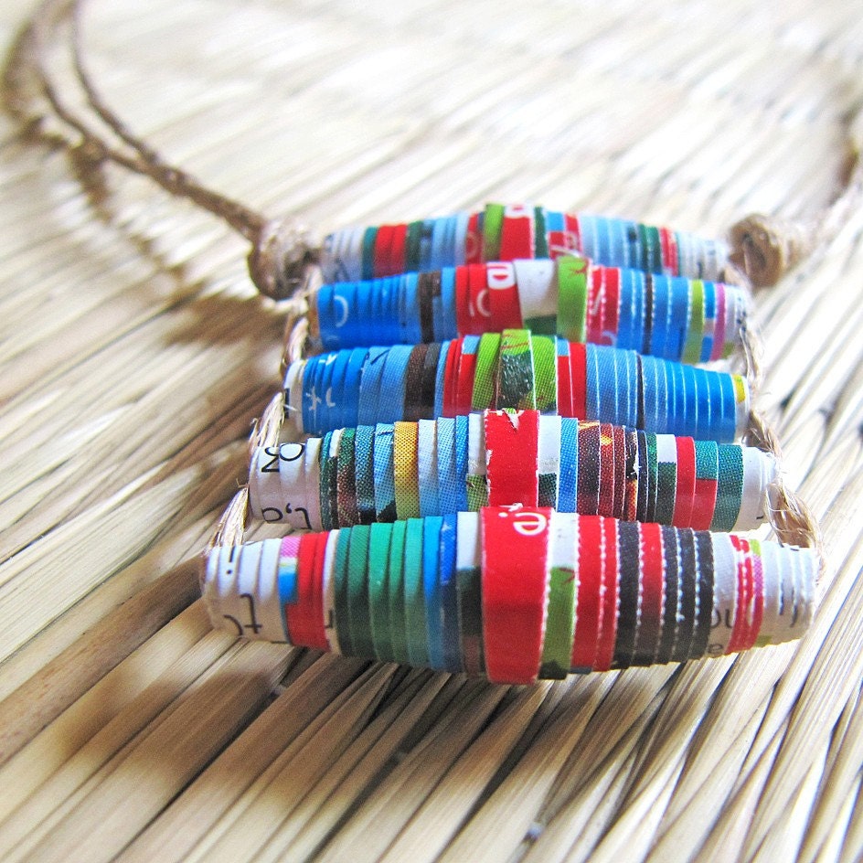 Eco friendly jewelry - First wedding anniversary gift - Recycled Paper Bead Necklace - Reclaimed jewelry - Unique jewelry - Recycled jewelry