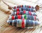 Unusual jewelry - Gypsy jewelry - Hippie necklace - Unusual, Recycled Paper Bead Necklace - Black, Grey, Gray, Red, Green, White