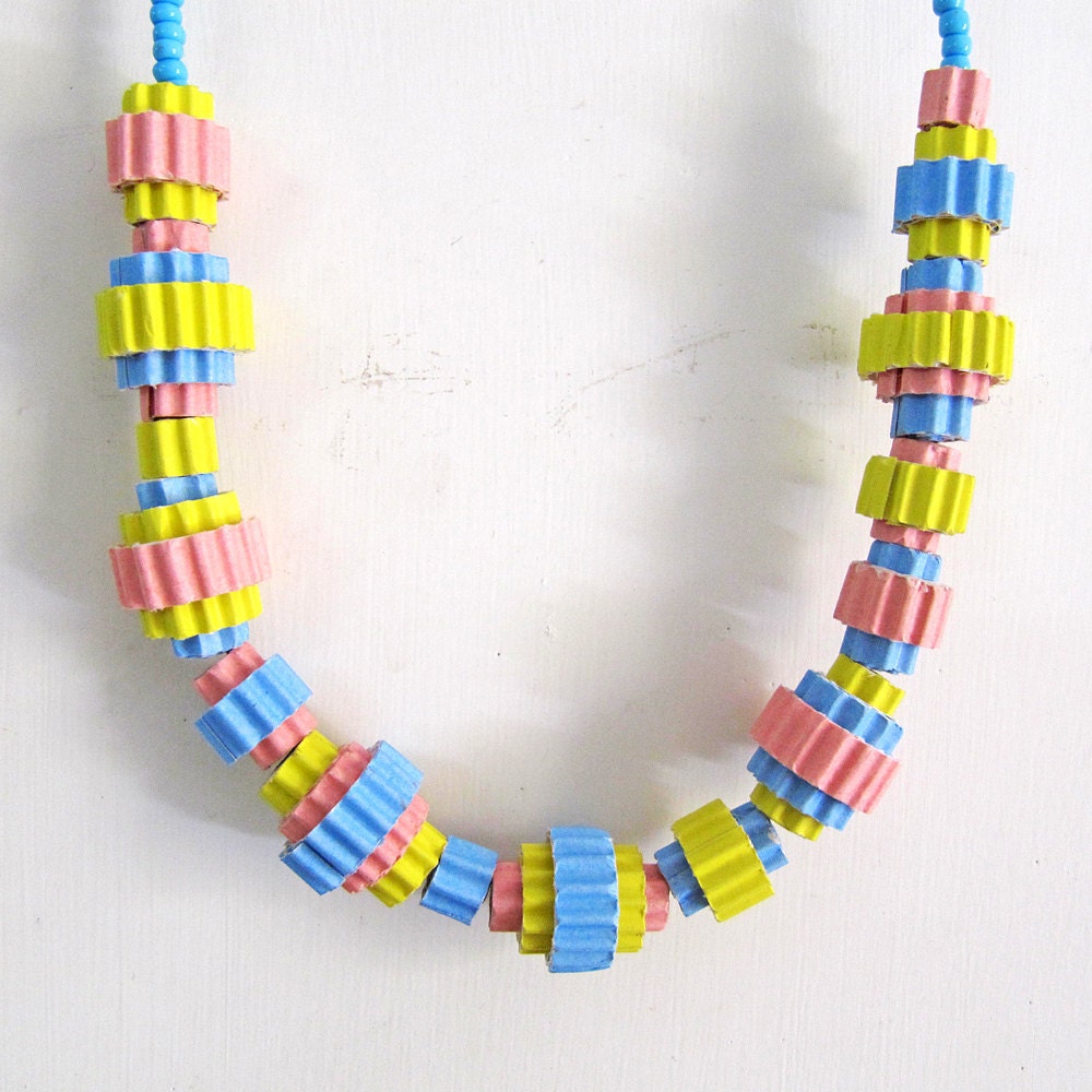 Unique necklace - Playful jewelry - Spring jewelry - Summer necklace - Summer, Spring, Unique, Playful - Yellow, Peach, Coral pink, Blue