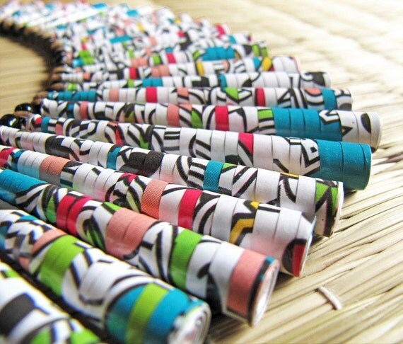 Japanese Calligraphy Necklace - Paper jewelry - Big chunky Necklace - Funky necklace - Paper, big, chunky, funky, White, Black, Blue, Pink