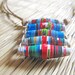 Recycled Envelope Paper Bead Necklace - Blue Red Green White - FREE SHIPPING