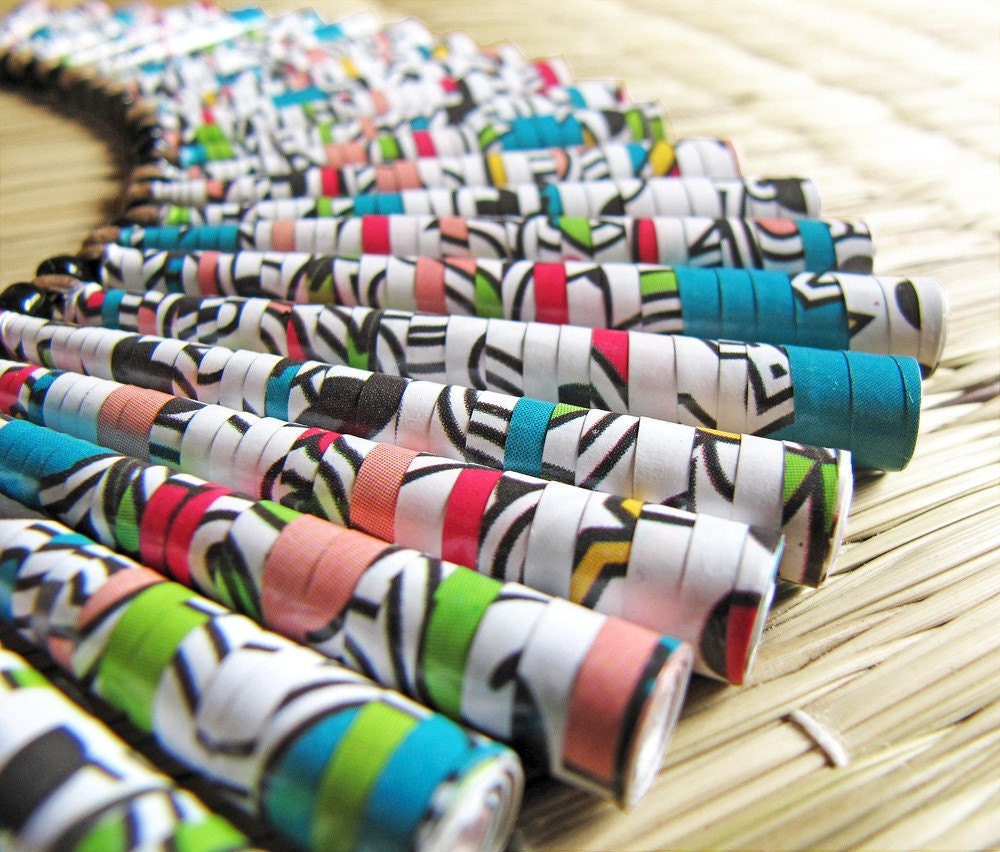 Japanese Calligraphy Necklace - Paper jewelry - Big chunky Necklace - Funky necklace - Paper, big, chunky, funky, White, Black, Blue, Pink