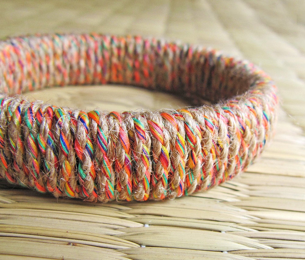 Gypsy jewelry - Boho chic - Hemp bracelet - Eco friendly jewelry - Woodland, Harvest, Gypsy - Colorful, Brown, Beige, Orange