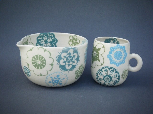 Ceramic Mixing Bowl Retro Aqua Design
