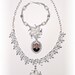 Wedding Bouquet Memorial Photo Oval Metal Charm  with Matching Necklace Crystal Gems Pearls Silver Tibetan Beads - FREE SHIPPING