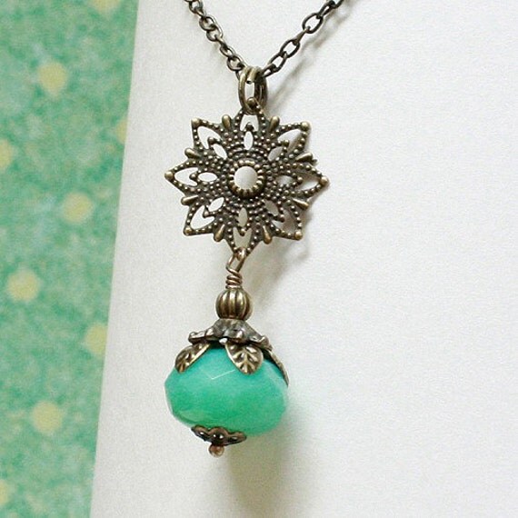Aqua Green Czech Glass Bead Necklace - C.265