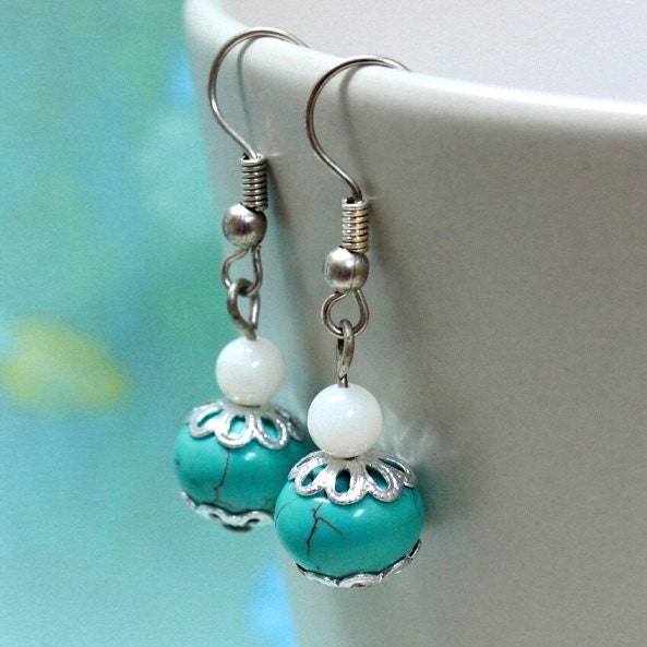 Turquoise Stone Bead Earrings - CLEARANCE SALE - A.238