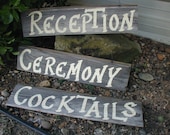 Three Wood Wedding Directional Hanging Signs Rustic Bridal Arrow Ceremony Reception Cocktails