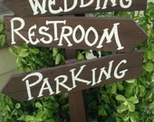 Set of 3 Rustic Wood Wedding Directional Stake Signs Reception Ceremony Western Bridal With Arrow