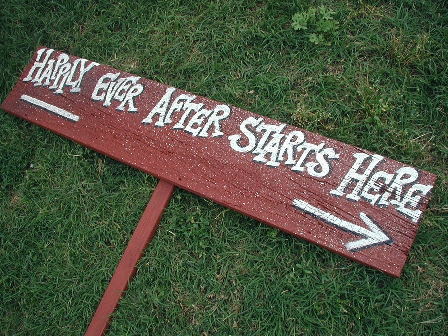 Personalized Your Name on Wood Wedding Sign on Stake Happily Ever After Starts Here Directional Arrow