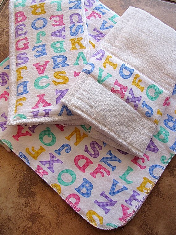 Extra-Large Flannel Receiving Blanket with Two Matching Burp Cloths Set - Alphabet