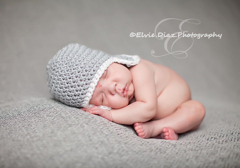 Baby Hat, Newborn Hat, Newborn Baby Earflap Hat, Photography Prop,Light Grey and White or Choose your own colors
