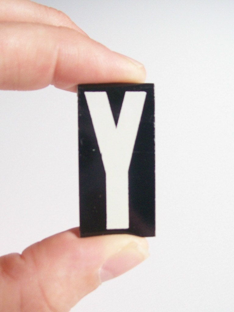 vintage typeface letter Y sign enamel metal hanging black and white personalized monogram modern text type font small little