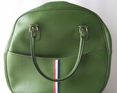 vintage baggage carry on luggage airway travel gear green vinyl tote bag case overnight red white & blue stripe