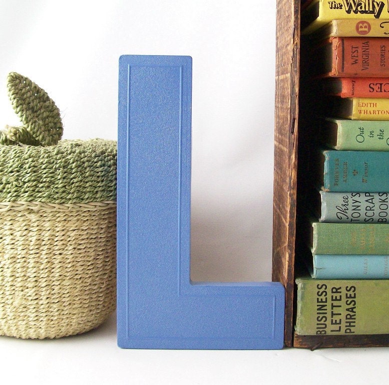 blue letter L vintage marquee sign upcycled painted business signage industrial modern wall hanging home decor initial personalized