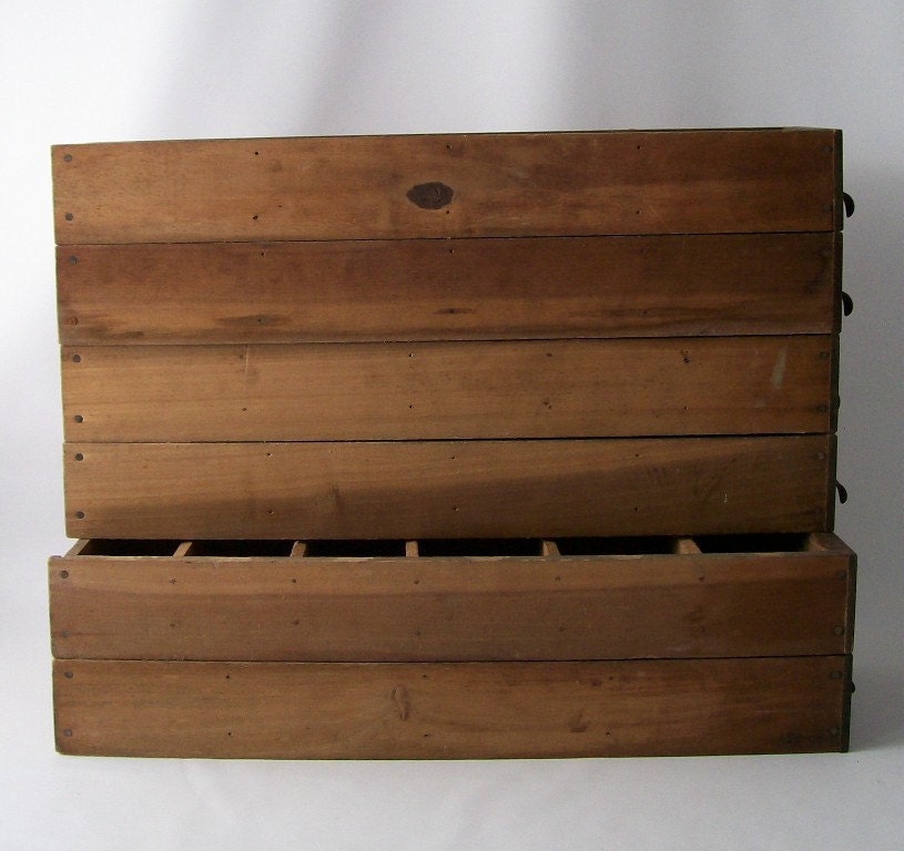 vintage storage drawer bin wood box hardware store display industrial rustic office chic home decor brown wooden box