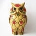 vintage owl bank figurine big eye owl figure retro home decor bohemian boho rose red roses yellow feathers
