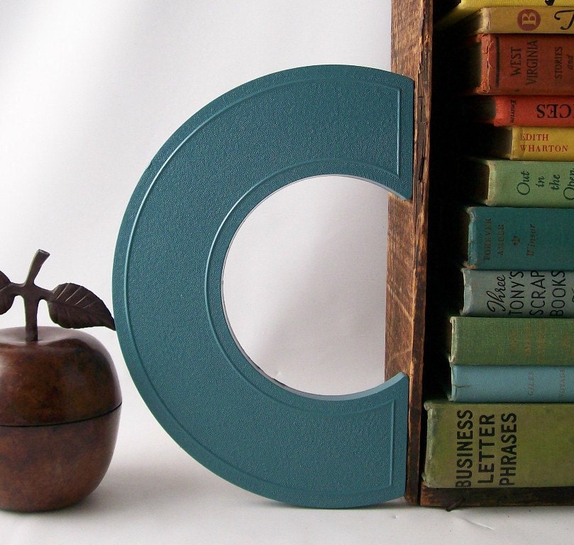 salvaged upcycled vintage marquee sign letter C business signage industrial modern wall hanging home decor teal green blue initial