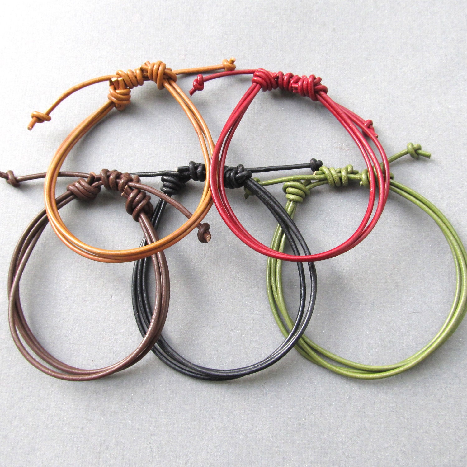 Mens leather multi strand adjustable bracelets - choose your colour