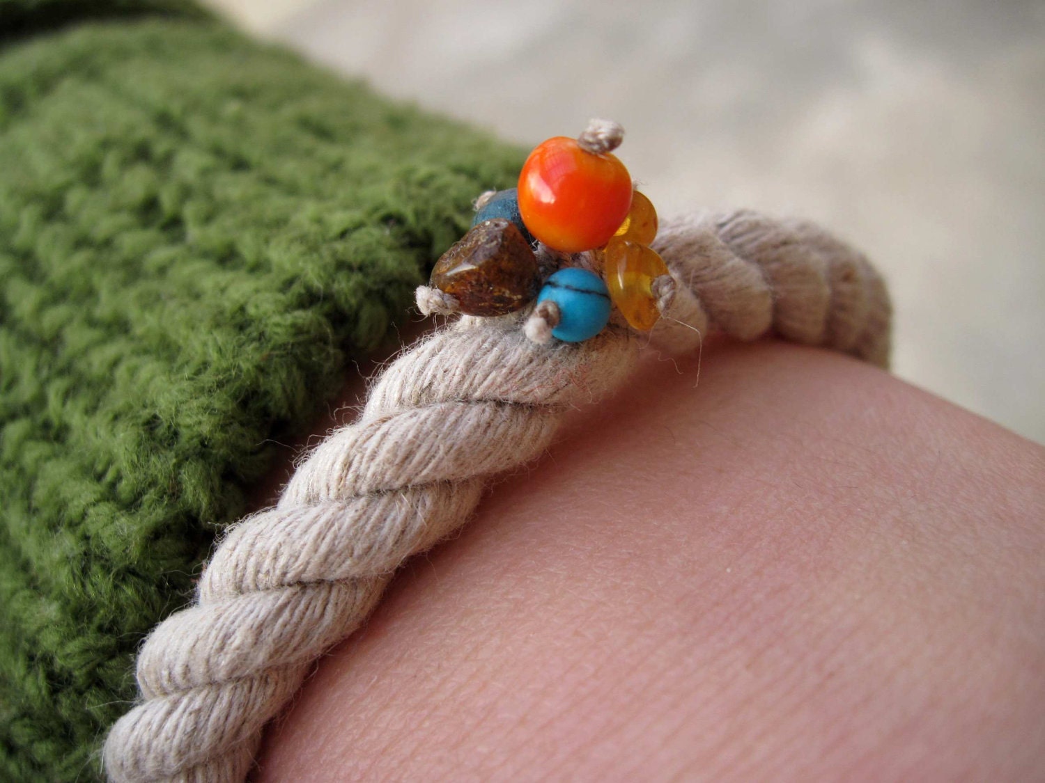 Sailing Rope Jewelry Summer Fashion Choker Necklace Bracelet Set Raw Stone Amber Turquoise Coral Orange Teal Earthy Nautical Cluster Pendant