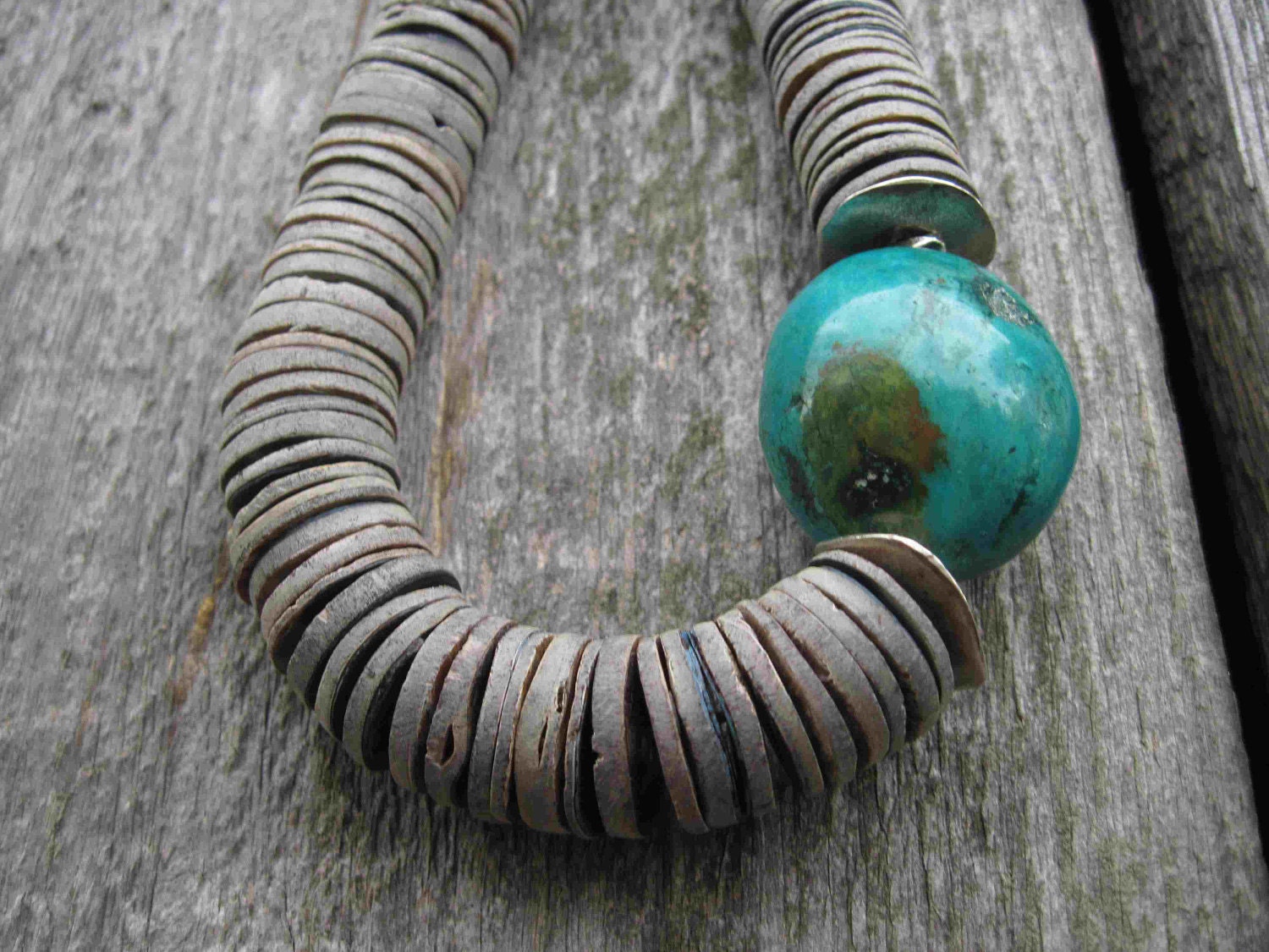 Huge Turquoise Necklace Asymmetrical Statement Teal Shell Geometric Chunky Natural Gray Blue Minimalist Summer Fashion Jewelry Silver