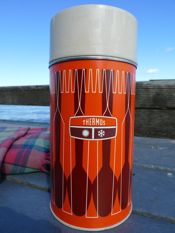 Orange and Brown 70s Thermos, Pint Size