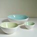 Nesting Bowls Modern Porcelain Pottery Bowl Set in White, Green, Yellow and Aqua
