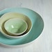 Nesting Bowls Modern Porcelain Pottery Bowl Set in White, Green, Yellow and Aqua
