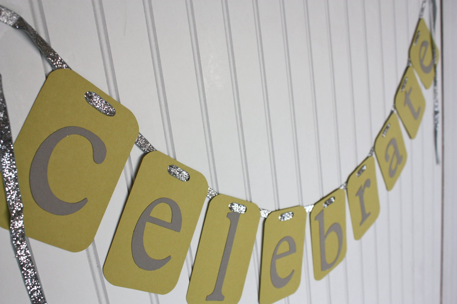 SALE: Green and Silver Glitter Celebrate banner