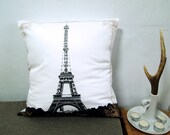 SALE 20% OFF-Eiffel Tower With Lace Pillow Cover-black and gold-16"(40cm)