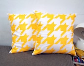 set of two-Houndstooth Pillow Cover-Yellow printed in white cotton-16"(40CM)