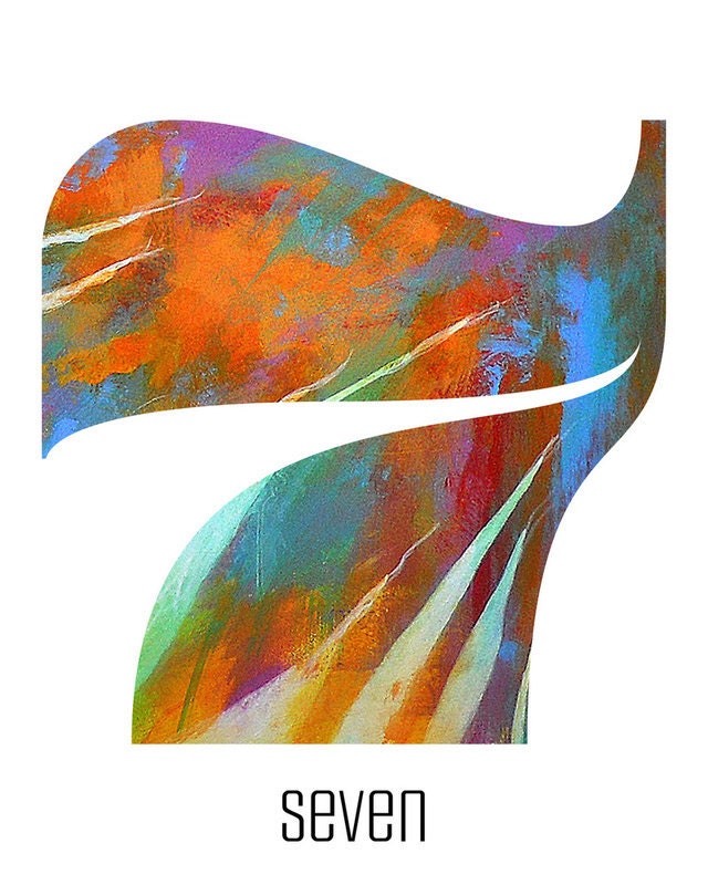 Number 7 Print  Seven Rainbows Birthdays Anniversaries Children Home Decor Nursery Children  Typography Black Purple White Green Blue Orange