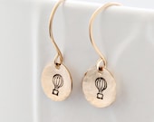 Hot Air Balloon Earrings - Tiny Gold Hand Stamped Jewelry 14k Gold Filled Hammered Discs