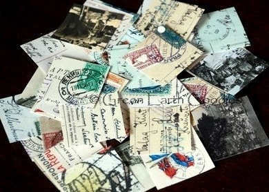 Eco-Friendly Stickers:  European Vintage Postcard Stickers, Travel stickers, postcard envelope seals, 1.5" squares - Set of 50