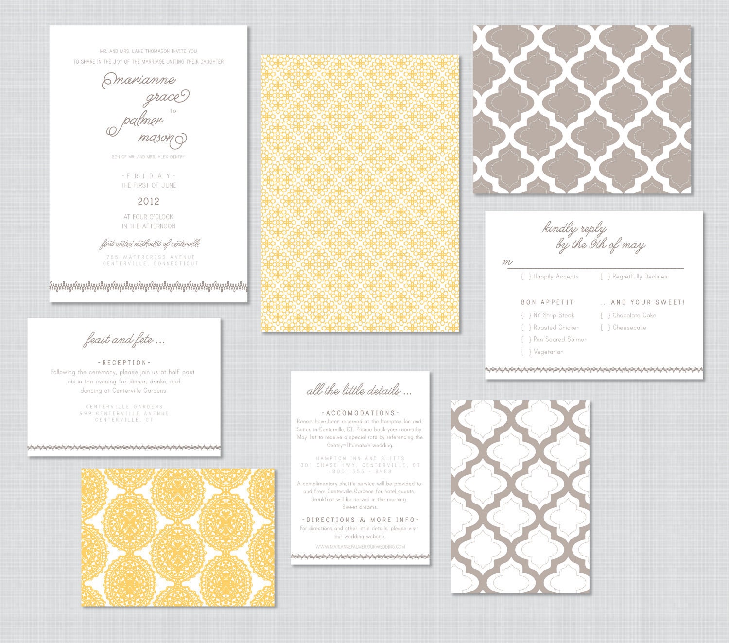 Vintage Modern Wedding Invitations - Wedding Maps/Wedding Invite/RSVPs/All in one