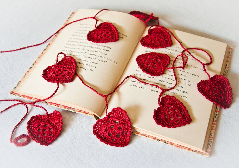 Valentine Garland Romantic Red Garnet Crochet Hearts - Made to Order - BobbiLewin