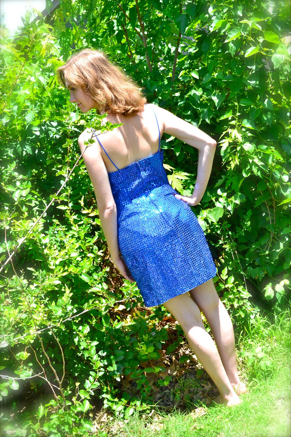 Dazzling Disco Dancing Queen - Retro Roberta Blue Sequined Dress