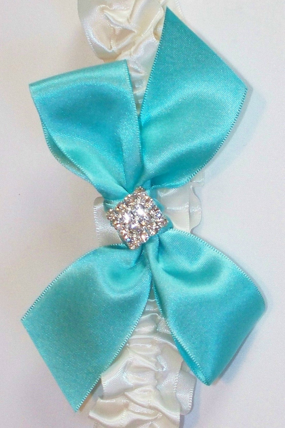 Tiffany Blue Wedding Garter with Bow and Rhinestone Finding