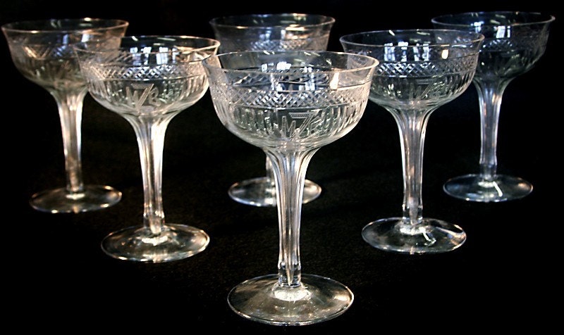 Vintage Crystal Hollow Stem Champagne Glasses By Gildedageaffaires