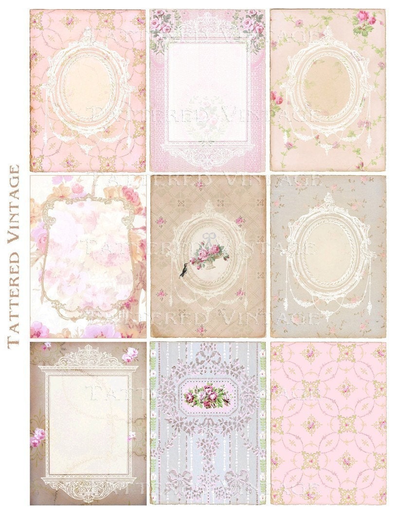 ATC Backgrounds Digital Download no.265 Altered Art/ Tags Antique Wallpaper Collage Sheet Tattered Vintage 265