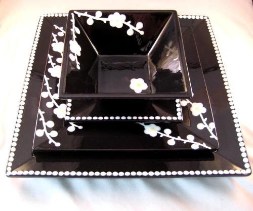 Black Blossoms - Four Piece Place Setting