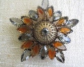 Juliana Style Brooch with Gray and Amber Stones