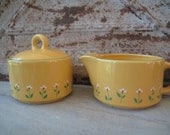 Yellow  Sugar and Creamer with Daisies