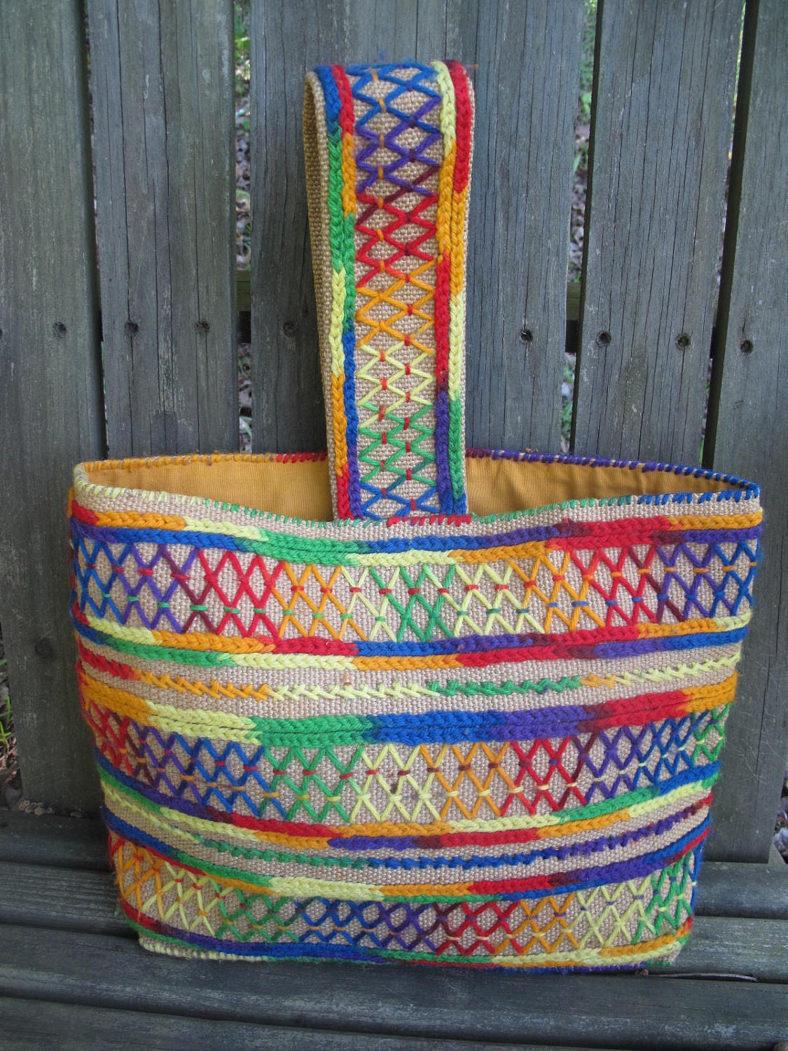 Burlap and Yarn Tote Bag from the Seventies