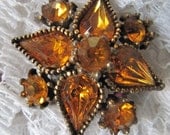 Vintage Amber Rhinestone Brooch