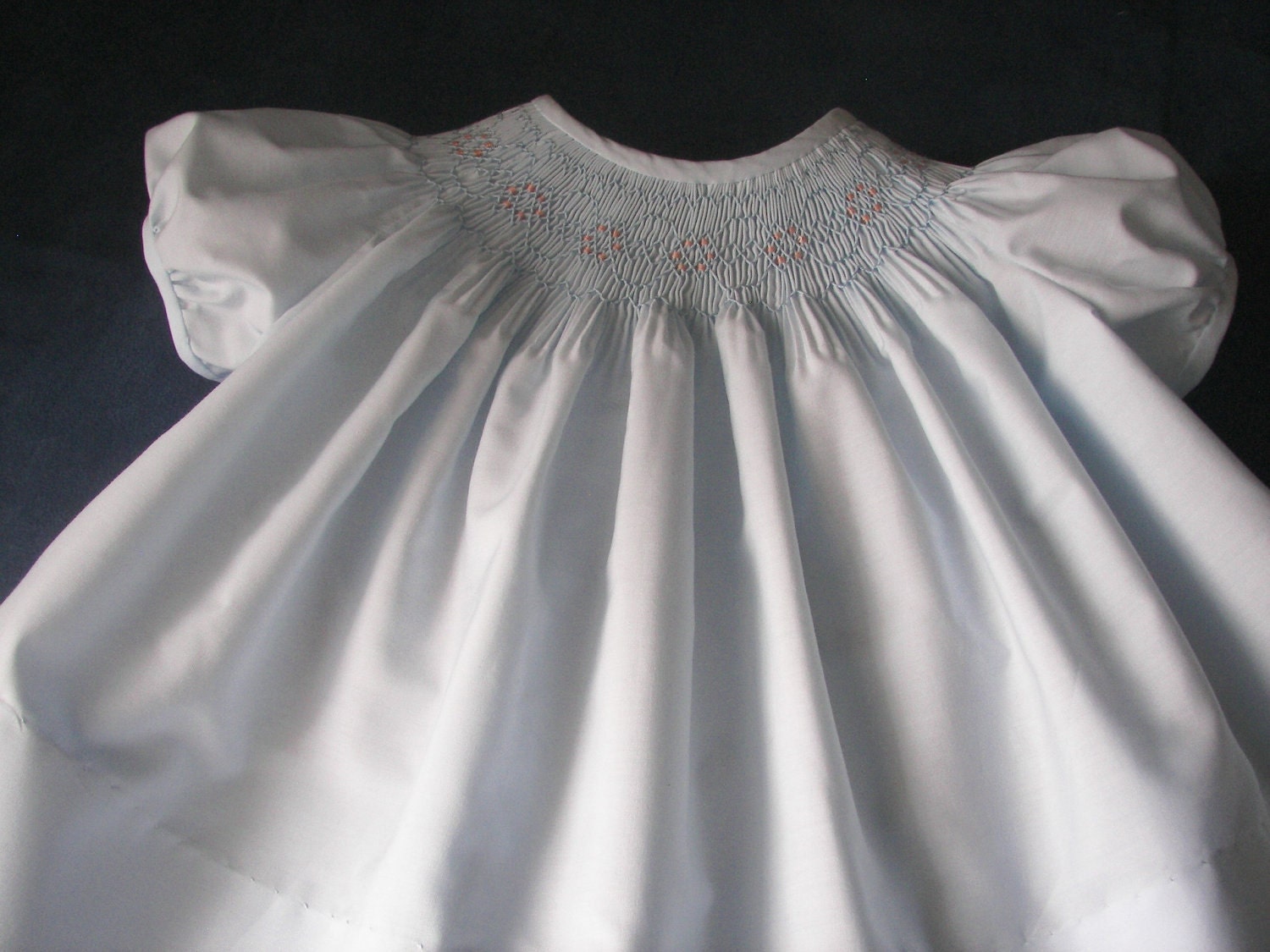 Hand Smocked Baby Dress - Bishop style - Pastel Blue