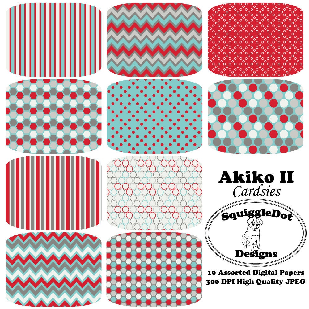 Digital Paper Printable for Cards, Small Crafts, Art and Scrapbooking Set of 10 - Akiko II Cardsies - Instant Download